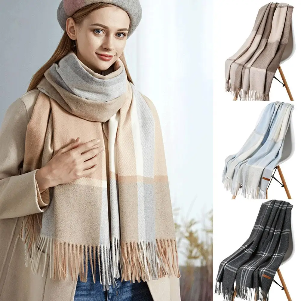 Шерстяной шарф в клетку зимние шарфы-пончо теплый одеяло кашемировые женские