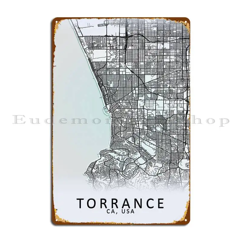 

Torrance CA Карта города США, металлический налет, забавное украшение, создайте дизайнерский жестяной знак паба постер