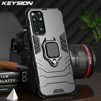 KEYSION Shockproof Armor Case for Redmi Note 11S Pro 11T Global Ring Stand Phone Back Cover for POCO NFC Pro