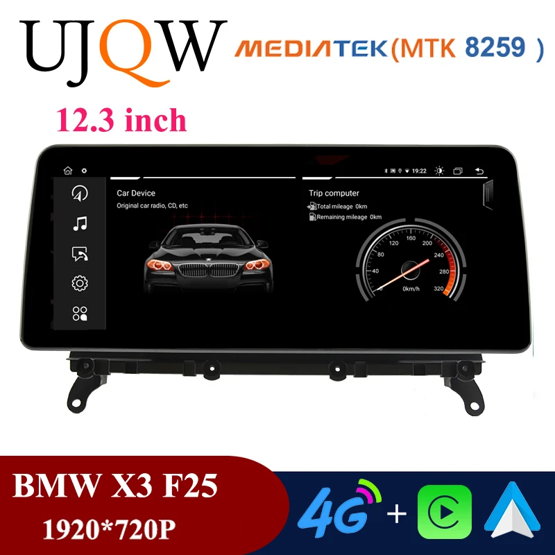 

UJQW 12.3" Android 11 Car Radio Stereo Player 1920*720 For BMW X3 F25 X4 F26 CIC NBT Carplay GPS 4G BT Wifi Multimedia Video