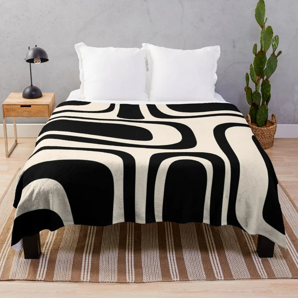 

Palm Springs Retro Midcentury Modern Abstract Pattern in Black and Almond Cream Throw Blanket