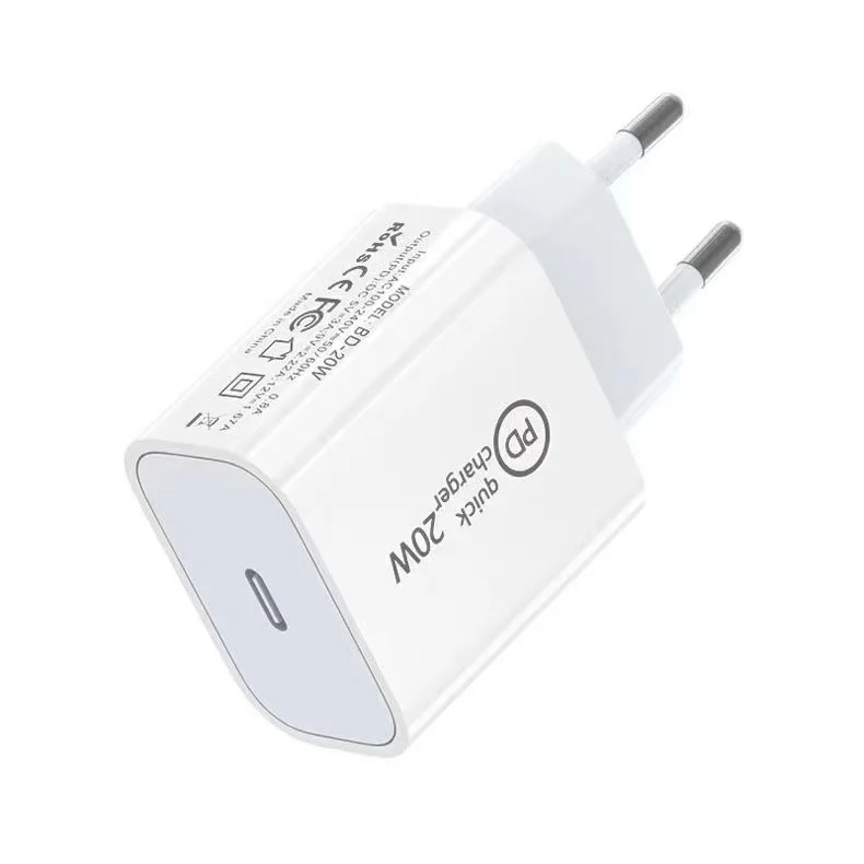 Фото 20-ваттное настенное зарядное устройство USB-C, адаптер быстрой зарядки PD, компактный однопортовый блок питания USB-C для дома, офиса и путешествий. №4