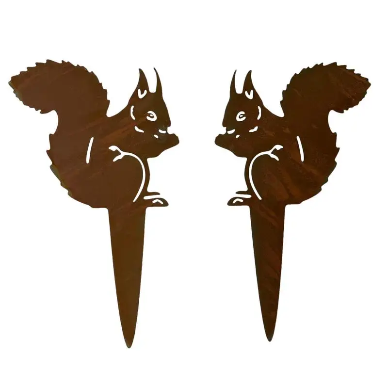 

Metal Garden Squirrel Metal Squirrel Stakes With Rusty Patina Outdoor Garden Decor Iron Garden Yard Decoration Brown Art Metal