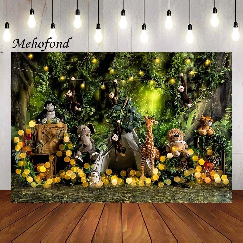 

Mehofond Wild One Photography Background Safari Tropical Jungle Wild Animals Boy 1st Birthday Party Decor Backdrop Photo Studio