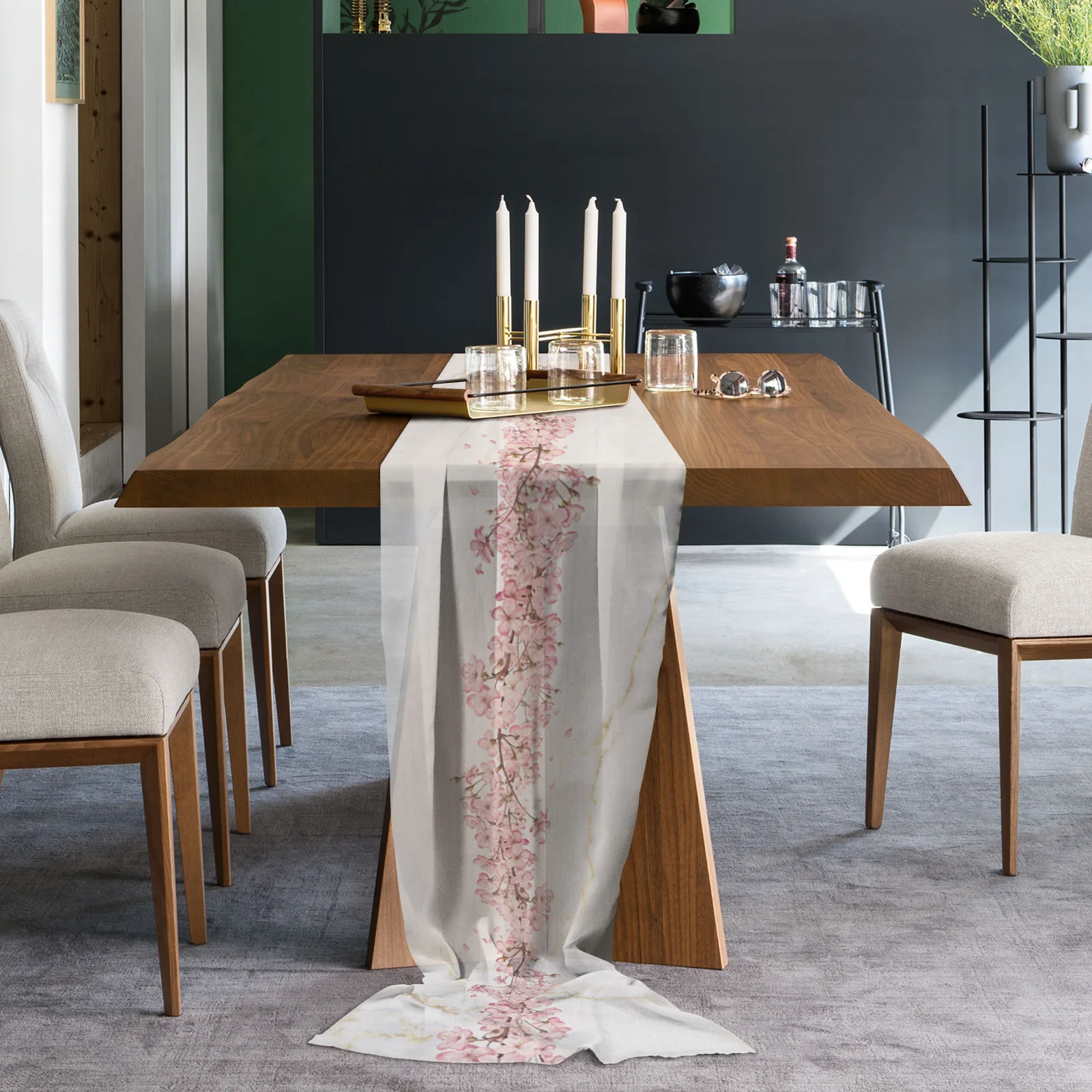 Цветок вишневого цветка мраморная текстура прозрачная шифоновая скатерть для