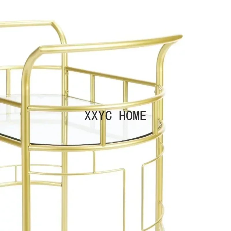 Барная тележка с матовой золотой металлической отделкой 2-х ярусная на колесиках