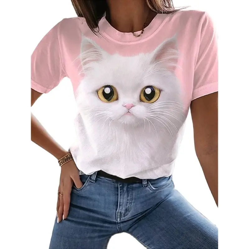 

Summer New Women's T-shirt Kawaii Cat Animal Print T-shirt Harajuku Short Sleeve T-shirt Street Apparel Casual Women's Clothing