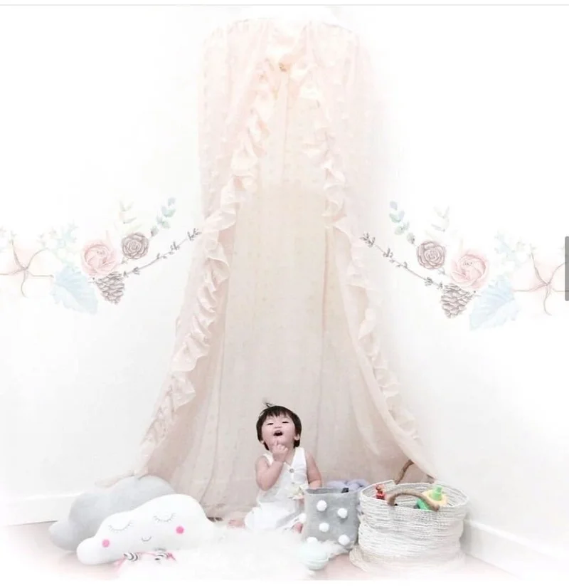 Crib Mosquito Net Children's Home New Lace Flocking Mantle Chiffon Mosquito Net Game House Tent