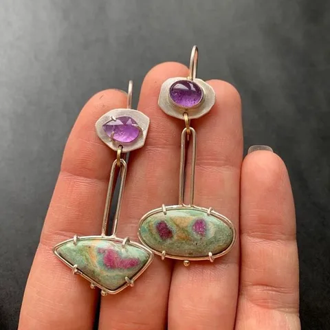 Серебряные серьги-капельки NovoPublic фиолетовые