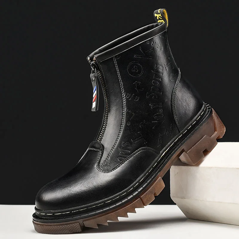 

Popular Mens Motorcycle Boot Big Size Casual Shoes For Men Comfortable Zip Cowboy Boots Mens Fashion Brown Retro Boots Men