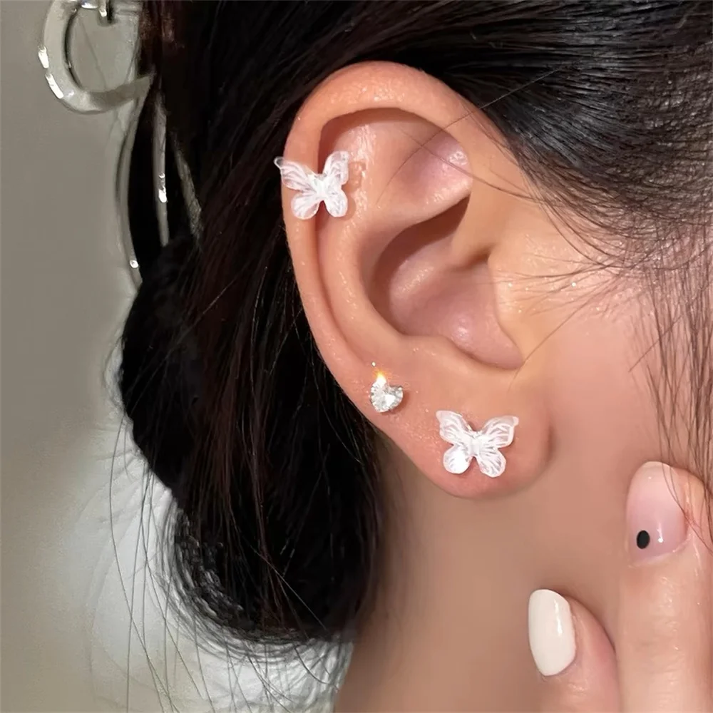 Градиентные серьги-гвоздики бабочки из акрила 3 пары