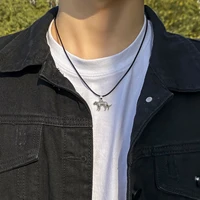 punk black rope chain with leopard pendant necklace for men trendy simple necklace 2022 fashion jewelry for neck collar gifts