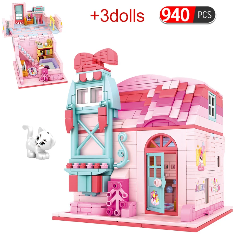 

940Pcs City CuteDressing House Architecture Building Blocks Friends Figures Transformation Bricks Toys For Children Girls Gifts