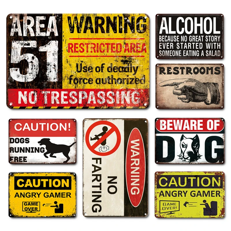 

INEED Vintage Alcohol Metal Tin Sign CAUTION ANGRY GAMER Signs Wall Decor BEWARE OF DOG Metal Poster Sign Room Decor Plates