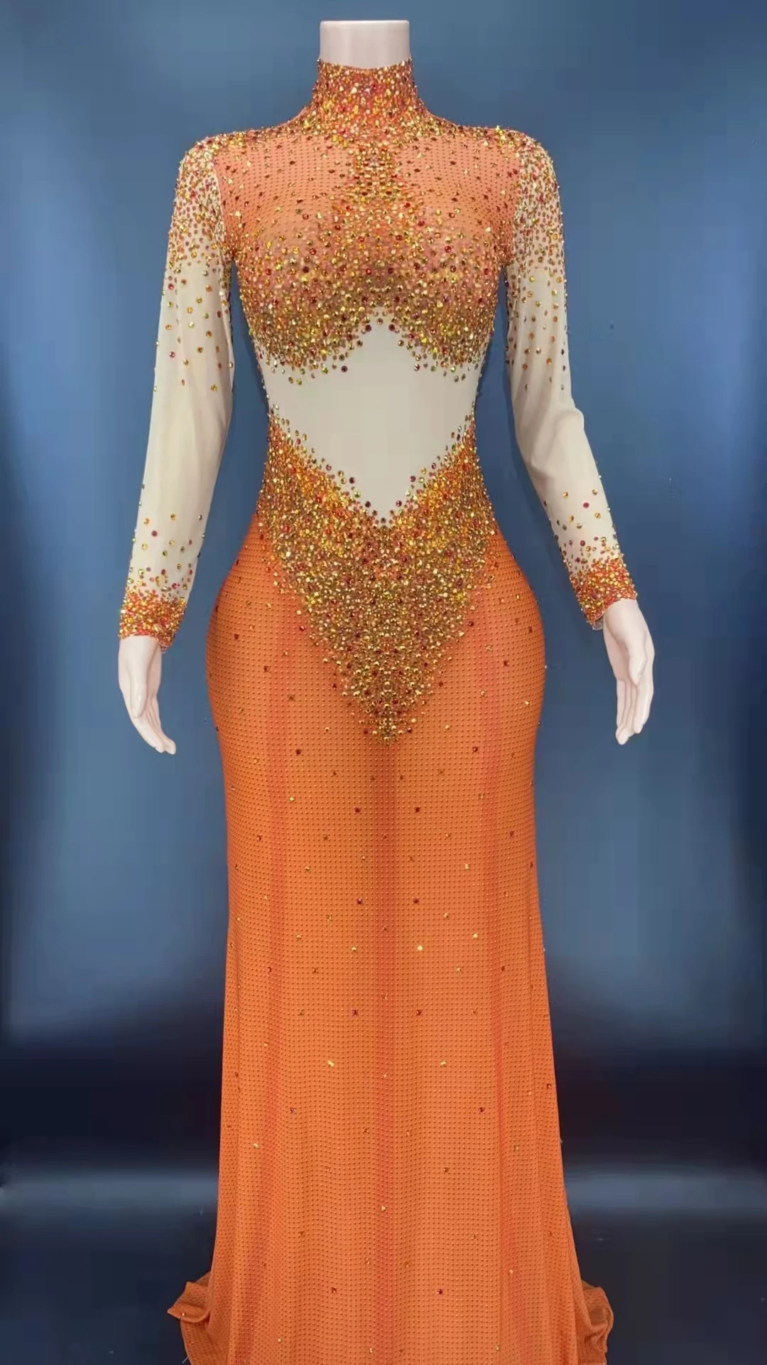 

Sexy Mesh Gem sparkling Pearl long-sleeved Dress Dress Dress Ball party exclusive clothing of all colors can be done