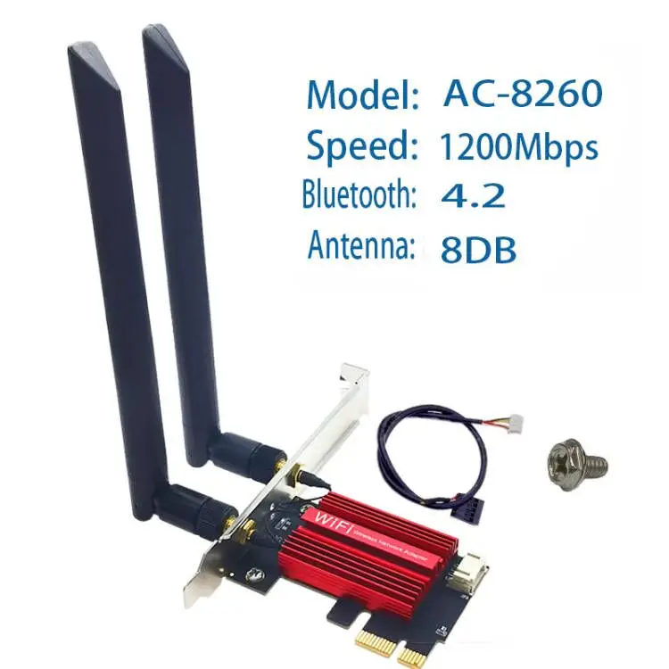 Фото Беспроводная сетевая карта 2026 AC 8260 PCIe AC1200, двухдиапазонная 2,4/5 ГГц, Wi-Fi 802.11ac, Bluetooth 4.2 для настольных ПК с Windows №2
