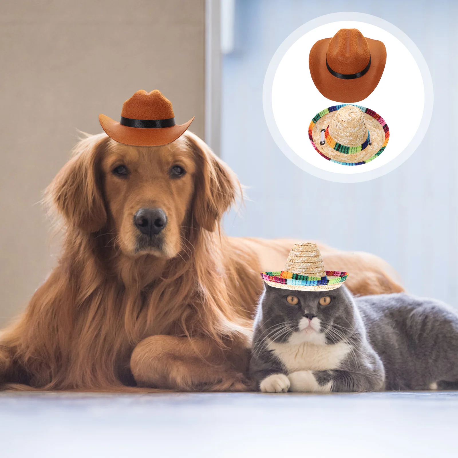 

2 Pcs Pet Cowboy Hat Decorative Dog Hawaiian Costume Party Headdress Dressing Accessory Clothes Lovely Straw