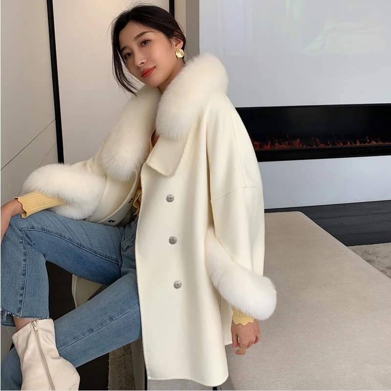 Luxury Natural Cashmere Fur Coats Ladies Winter Warm Temperament Jackets Fashion Glamorous Elegant Fur Overcoat For Women