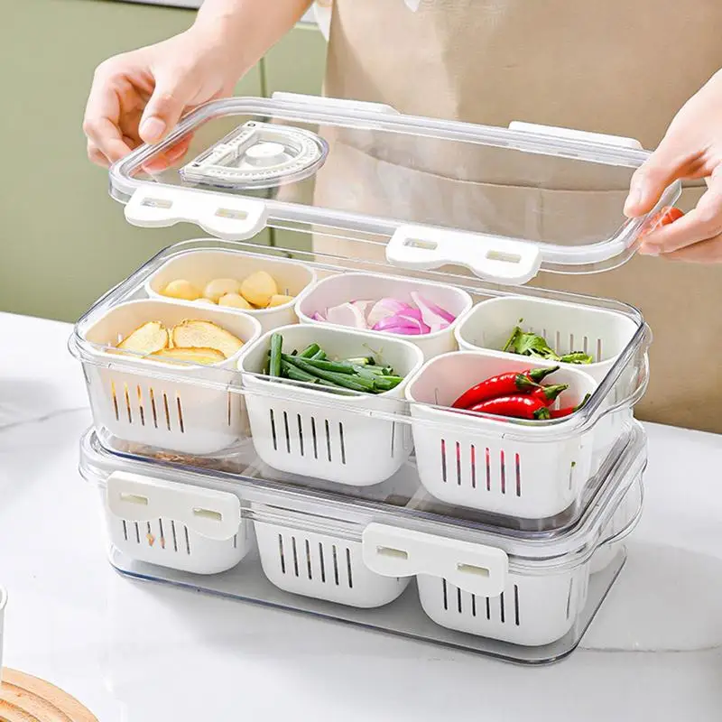 

8 Grids Food Storage Box Fruit Saver Containers Refrigerator Organizer Multipurpose Case For Preserving Fruits Meal Grain Cakes