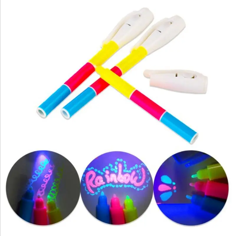 

3-Color Invisible Ink Pen with UV Light Magic Ink Pen Children Stationery Gift for Kid Student Adult Office Supplies W3JD