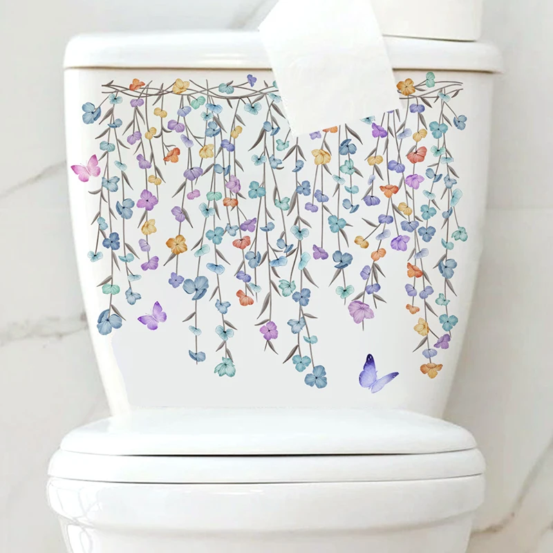 

Flower Butterfly Wall Sticker Bathroom Toilet Decor Living Room Cabinet Home Decoration Decals Beautify Self Adhesive Mural