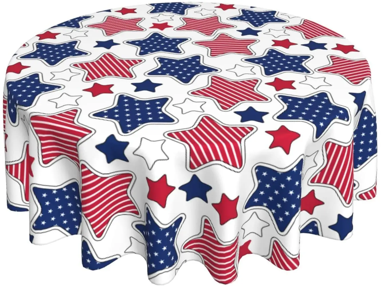 

Patriotic Blue Star Round Tablecloth 60 Inch Memorial Day 4th of July American Flag Print Decor Table Cloth Wrinkle Resistant