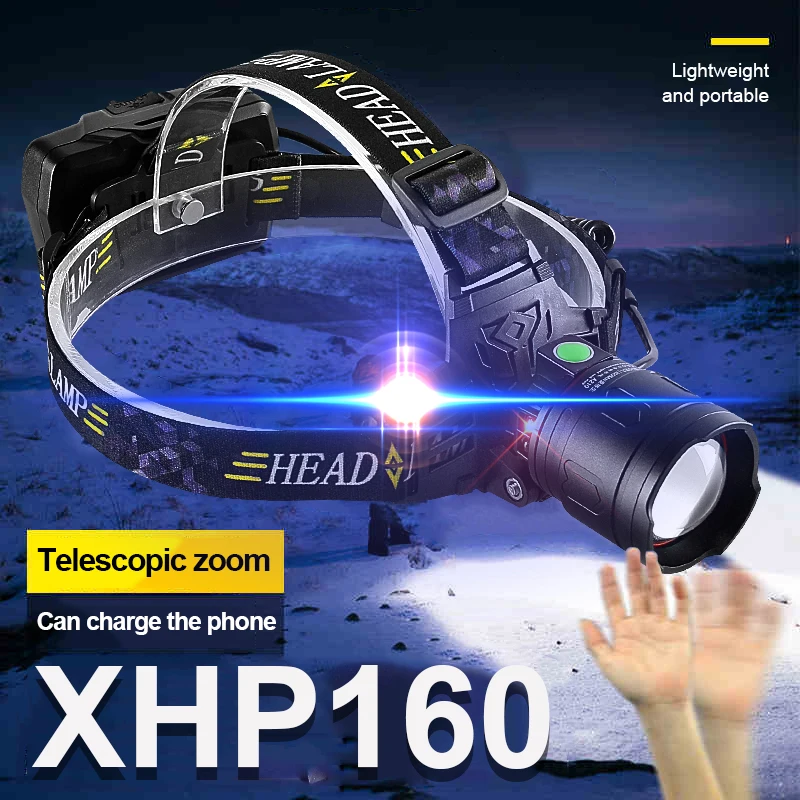 

2022 XHP160 IR Sensor Fishing Led Headlamp 18650 Usb Rechargeable Head Flashlight 5 Modes High Power Camping Powerful Head Lamp