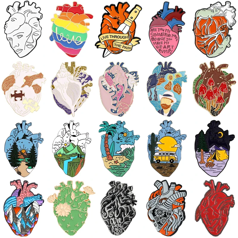 Креативная эмалированная брошь с мультяшным органом, сердцем, цветной любовный кинжал, пейзаж, автобус, солнце, животное, сердце, булавки, значки из сплава, ювелирные изделия в стиле панк, подарок