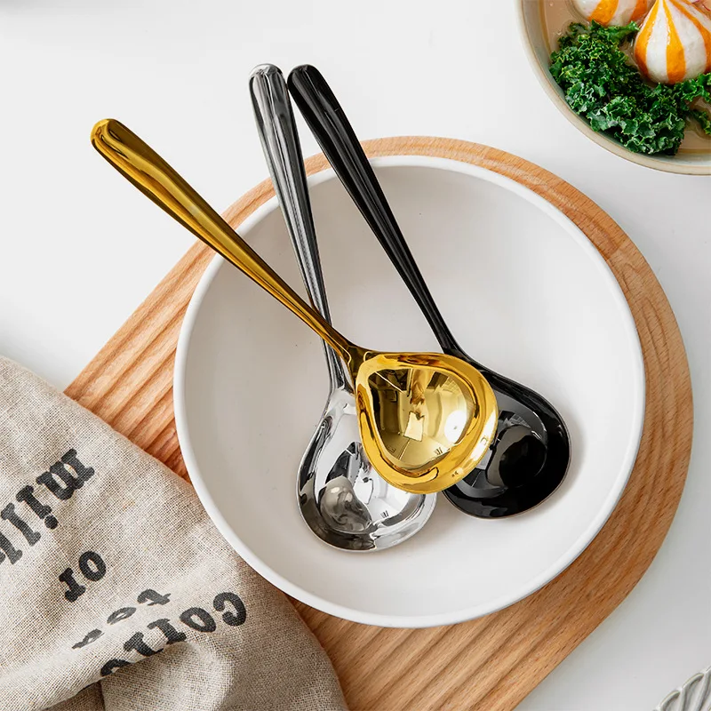 

Korean Thicken Long Handle Ramen Spoon Deepen Soup Ladle Stainless Steel Tableware Home Tablespoons New Cooking Utensils