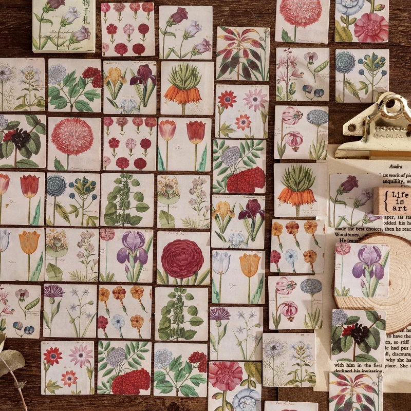 

40Packs Free shipping Flowers Box Stickers Plant Scrapbooking materials Square Watercolor Letter Planner Card Makin 4CM