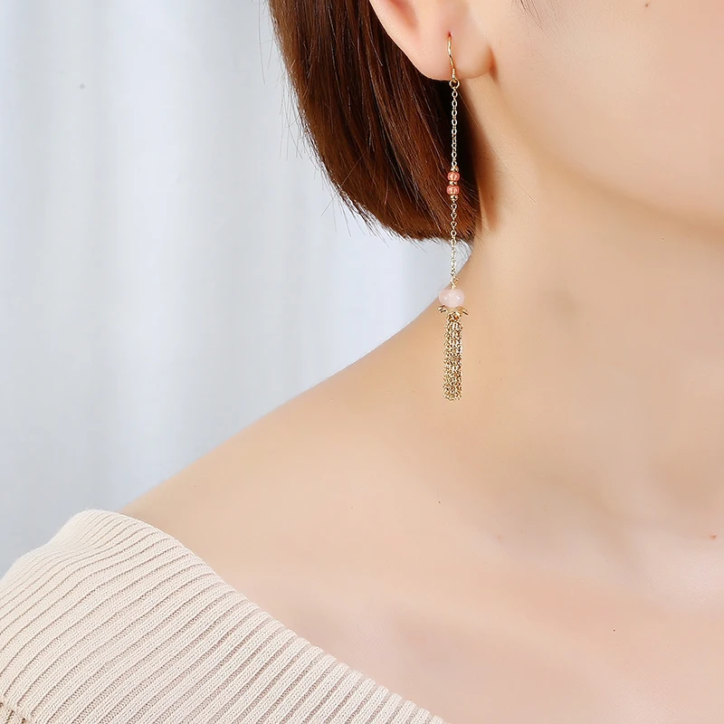 Серьги-подвески hupo.hutu из нержавеющей стали с жемчугом и агатом