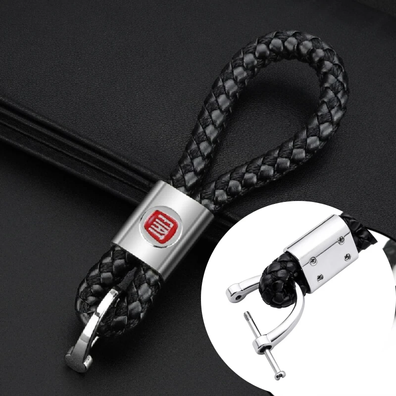 

Keyring Emblem Key Holder Fashion Car Leather Braided Rope Keychain Alloy For Fiat Panda Bravo Punto Linea Croma 500 595