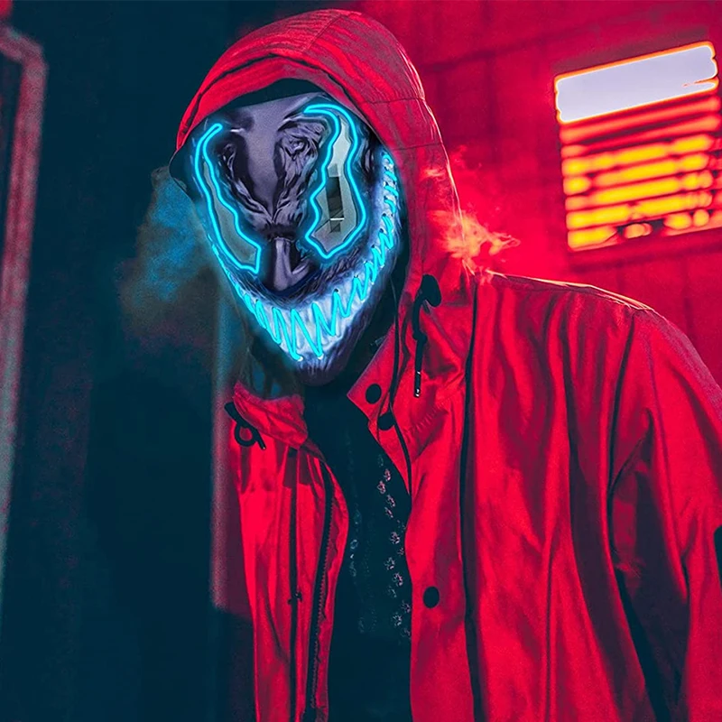

Halloween LED Glowing Mask Party Funny Horror Face Cover Battery Red Blue Flash Light Ghost Masks Home Decoration Accessories