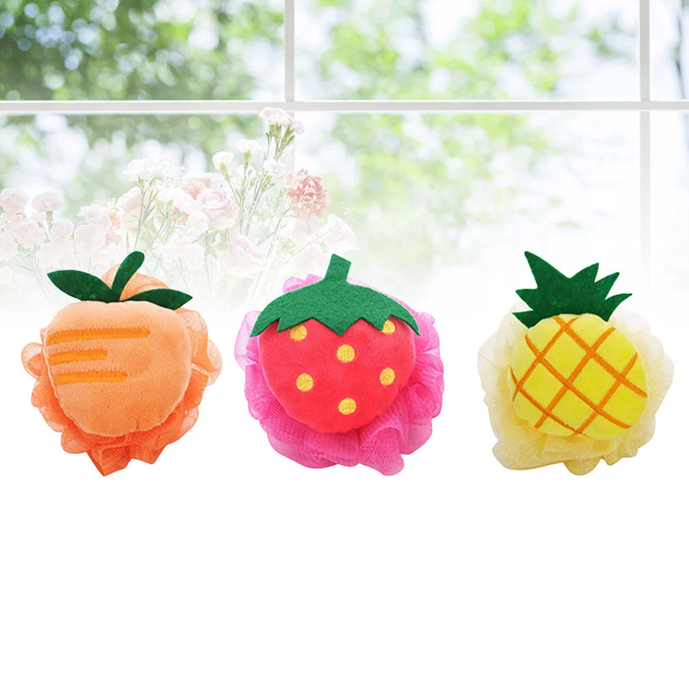 

3pcs Fruit Shaped Bath Ball Cartoon Sponge Shower Mesh Ball for Women Men Kids (Strawberry, Pineapple, Mango for Each 1pc)