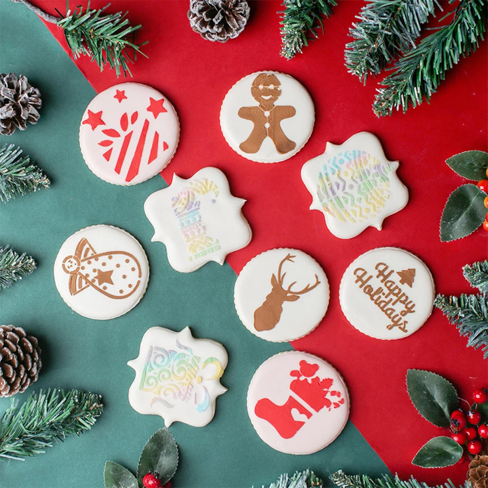 

Christmas Fondant Mold Frosting Cookie Decoration Stencil Cake Bread Baking Printing Template New Year Party Coffee Powder Sieve