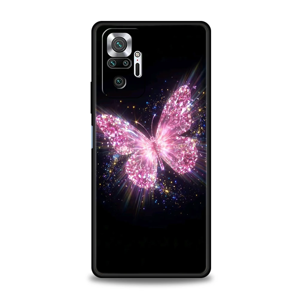 Фото Чехол для телефона Present для Redmi 14C 13C 10C Note 15 14 13 12 11 10 K40 K50 Gaming Pro Plus 5G, нежно-розовый, с флуоресцентной бабочкой. №2