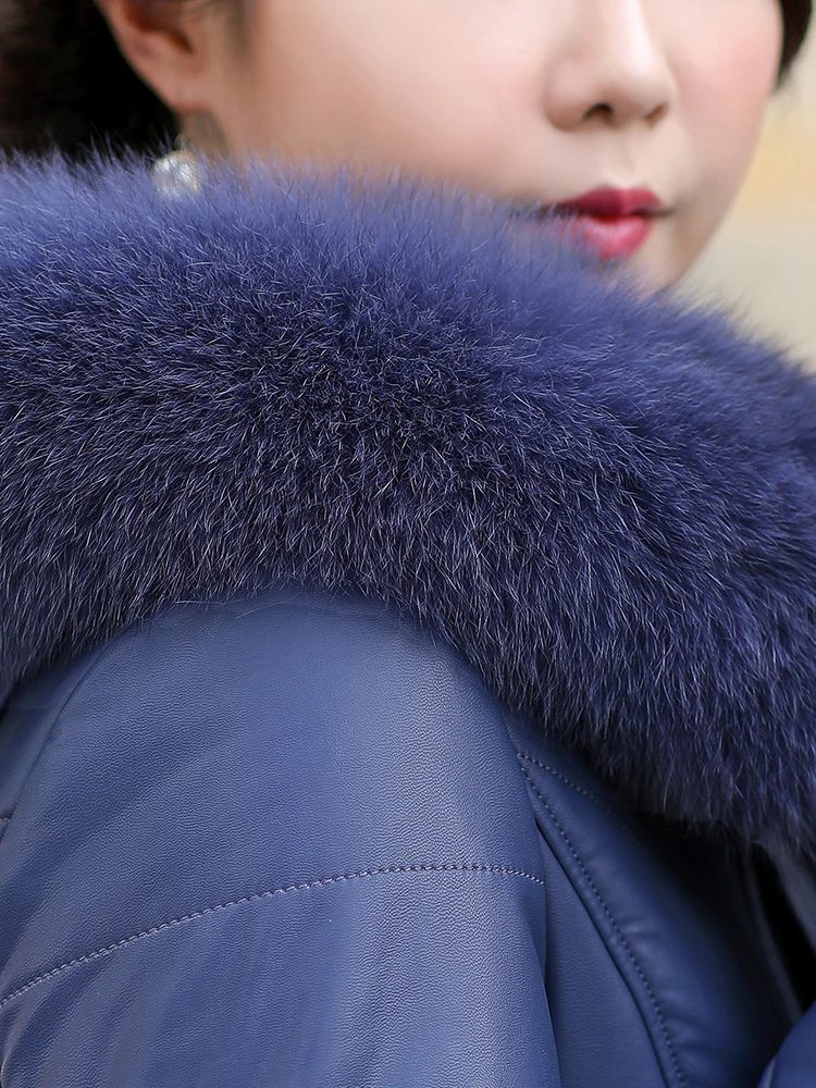 Пуховик женский распродажа кожаное пальто средней длины осенне-зимняя верхняя