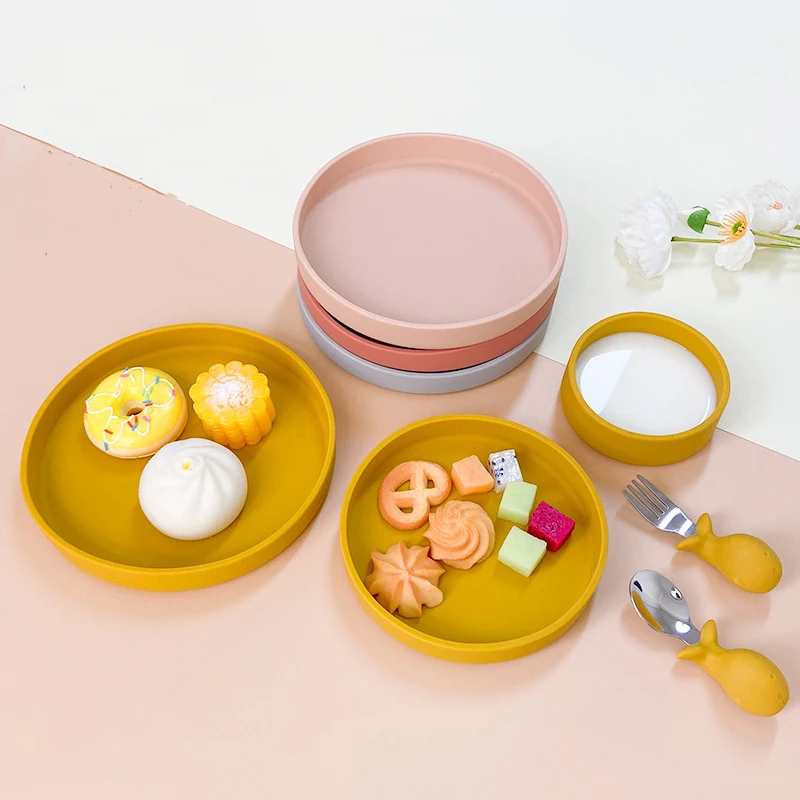 

3PC Baby Specific Complementary Food Bowl Children's Suction Cup Type Silicone Meal Plate Silicone Bowl