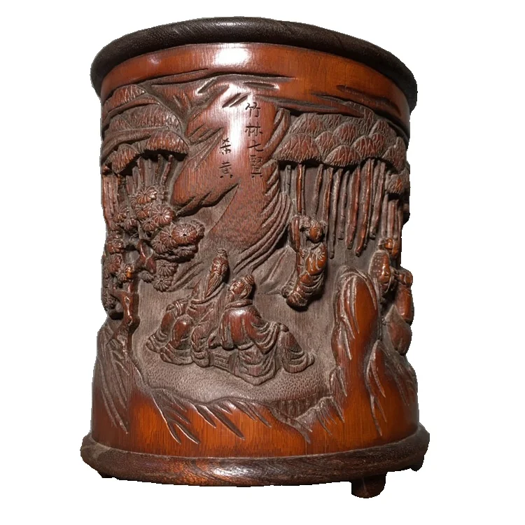 

LAOJUNLU Bamboo Seven Sages Pen Holder Wenfang Siibao Original Bamboo Nan Bamboo Brush Holder Bamboo Antique Collectibles