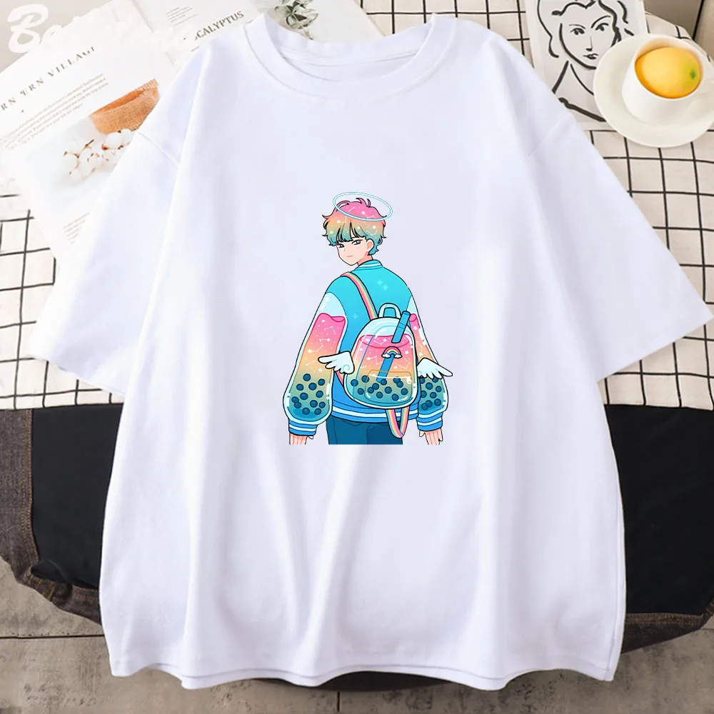 

Rainbow Boba T-Shirt Women Popular T Shirt Cartoon Graphic Print Women`s Clothing Tops Summer Oversized T Shirt Girls Tshirts