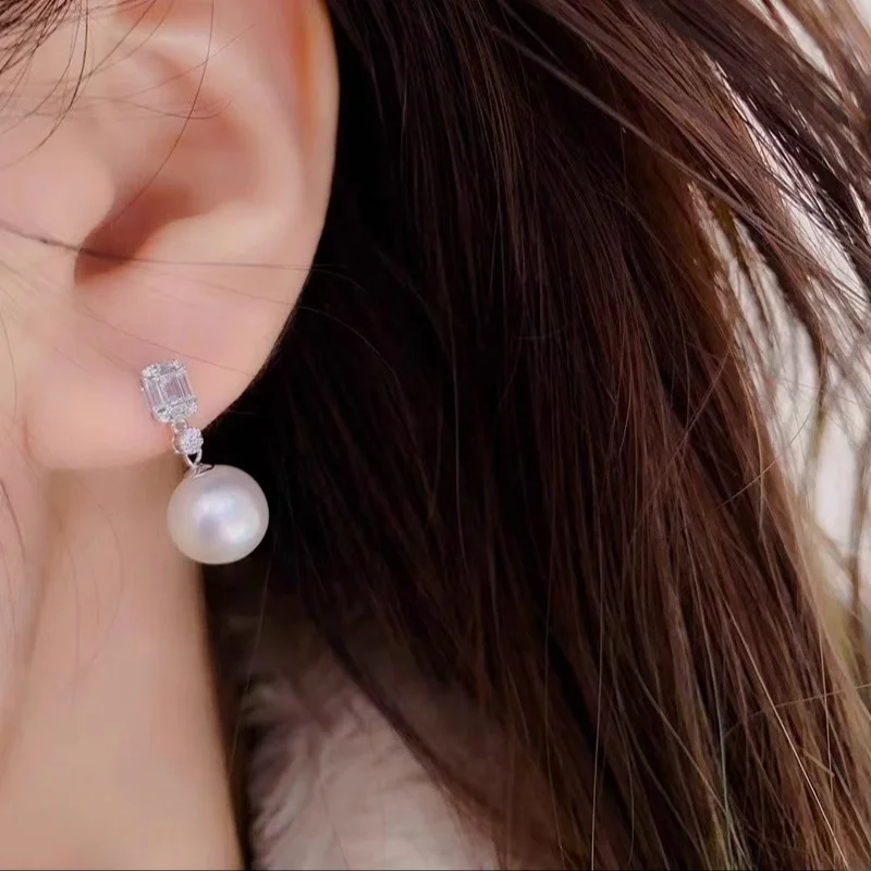 DIY Jewelry Accessories Au750g8k Gold Exquisite White Zircon Rock Sugar Pearl Earrings Ear Studs Emp Support