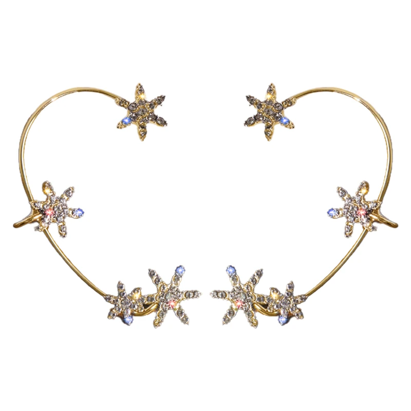 

1pcs New Woman Zircon Snowflake Star Ear Hook Ear Clip No Ear Hole Ear Bone Clip Sweet Cool Wind Earrings Christmas gift