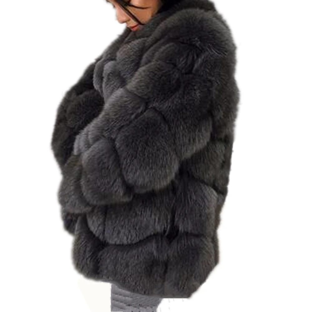 Women Winter Outwear New Luxury Faux Fox Fur Coat Fluffy Faux Fur Coat Jacket Casual Long Sleeve Furs Coat Overcoat