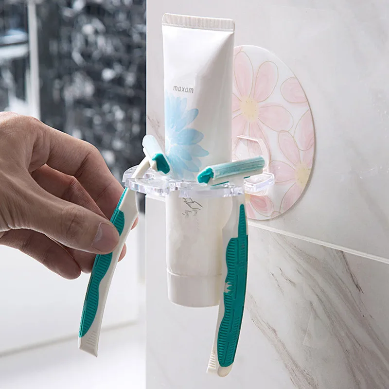 

PlasticToothbrush Holder Bathroom Accessories Wall Mounted Toothpaste Storage Rack Shaver Storage Organizer Salle De Bain