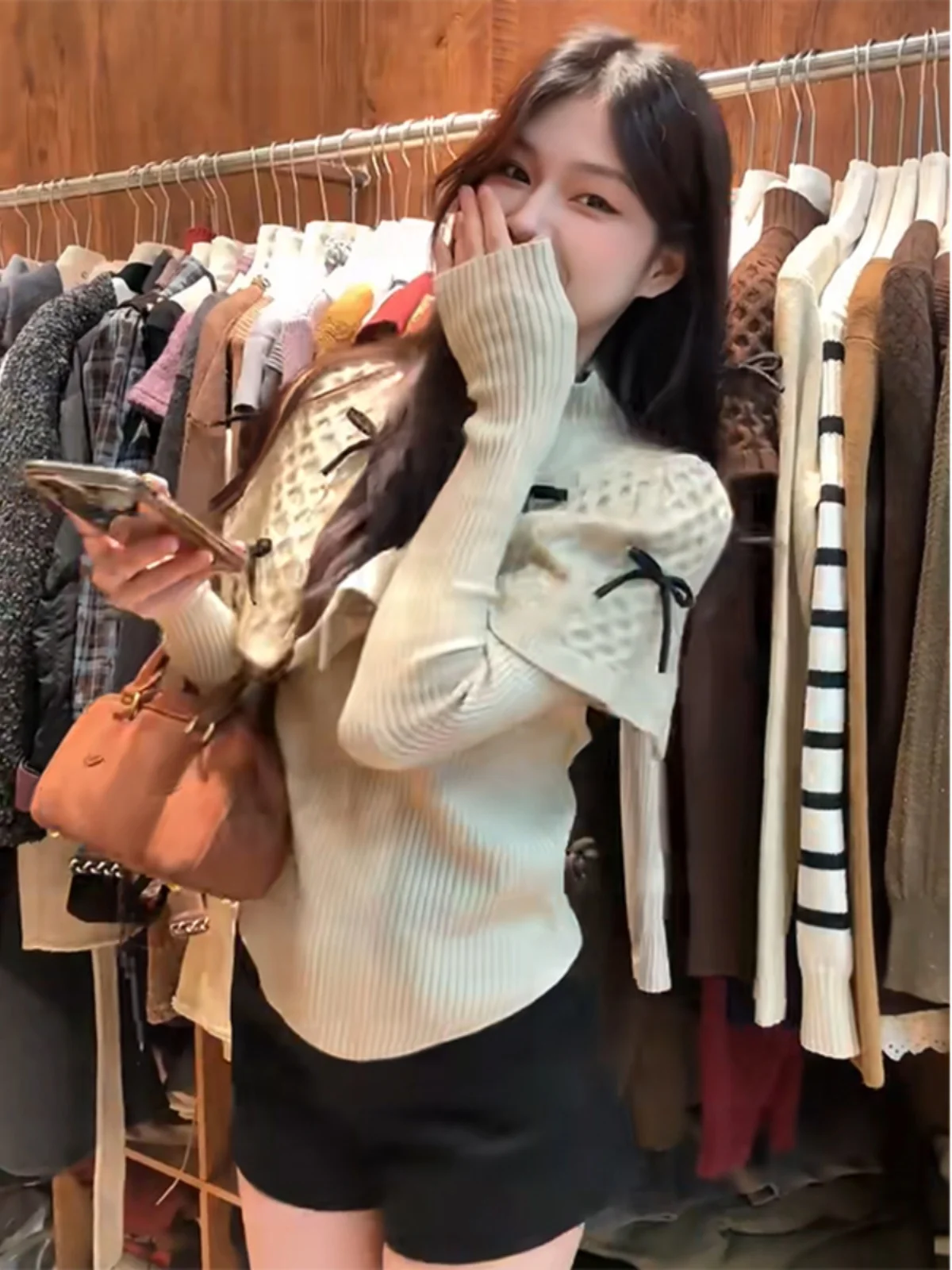 Bow Turtleneck Twist Knit Women Autumn and Winter Slim fit Soft Glutinous Sweater Design Sense Poncho Long sleeve Base Top