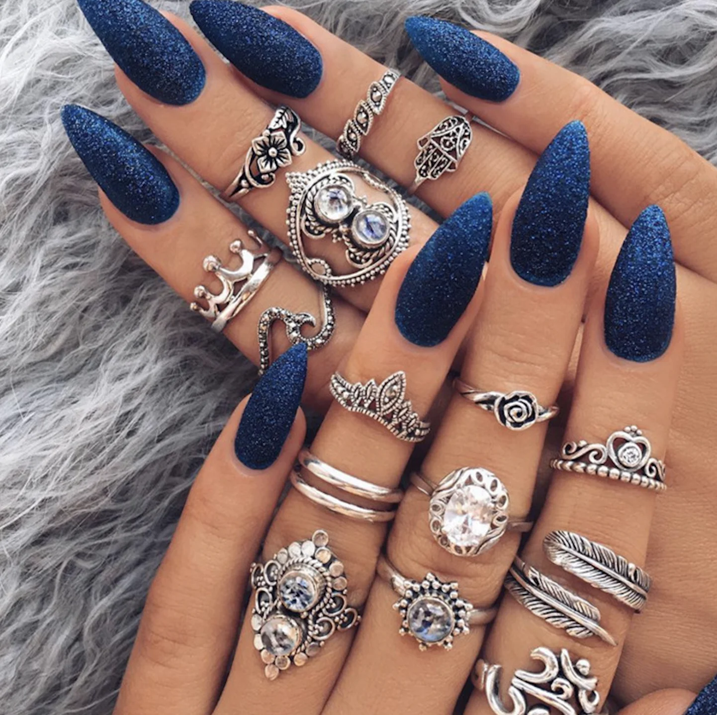 

Fashion jewelry hollow lotus elephant set ring women, retro accessories crown inlaid stone water drop oil women ring