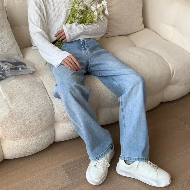 Summer Blue Baggy Jeans Men Fashion Casual Wide Leg Jeans Men Streetwear Korean Loose Straight Denim Pants Mens Trousers M-2XL