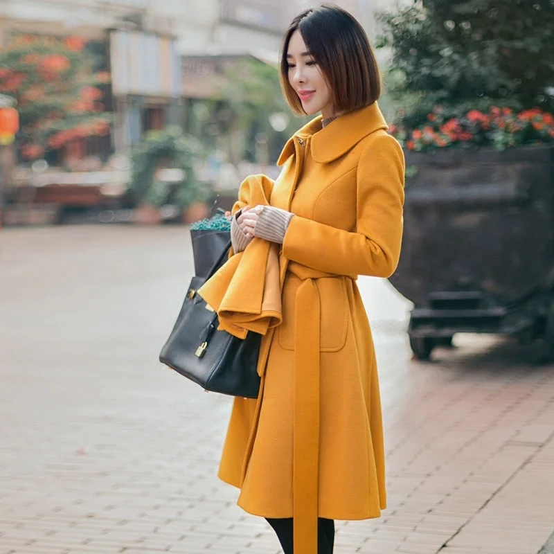 Женское шерстяное пальто с лацканами