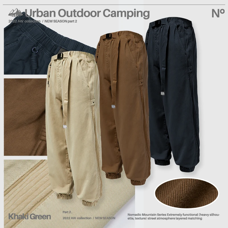 

INFLATION Outdoor Khaki Cargo Jogger Pants Men High Quality Elastic Waist Cotton Track Trousers with Belt