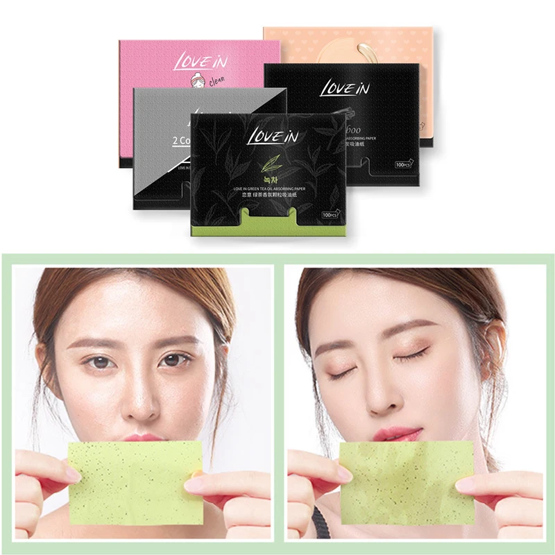 

100pc Oil Absorbing Paper Wipe Your Face To Remove Oil Oil Control Bamboo Charcoal Tissue Portable Makeup Facial Cleansing Pores